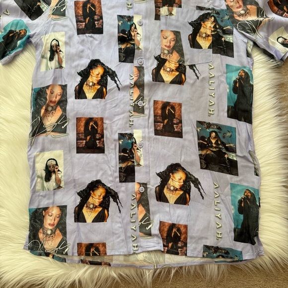 H&M Aaliyah All Over Photo Print Button Down Shirt Small - Picture 2 of 6